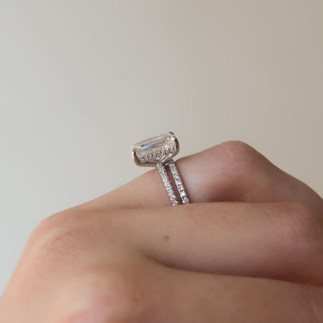 The Pave Sydney Emerald Lab Diamond Moissanite Engagement Ring