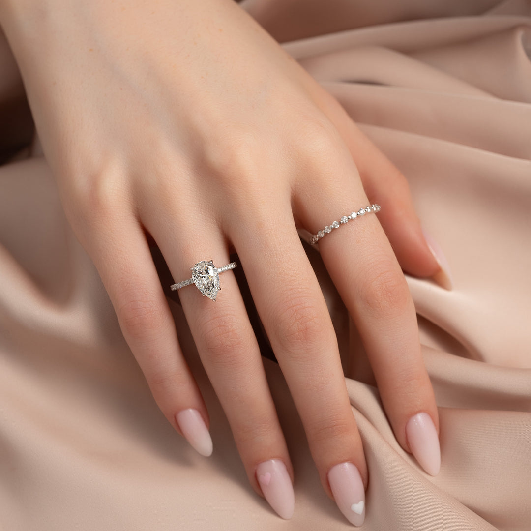 The Pave Sydney Pear Lab Diamond Moissanite Engagement Ring