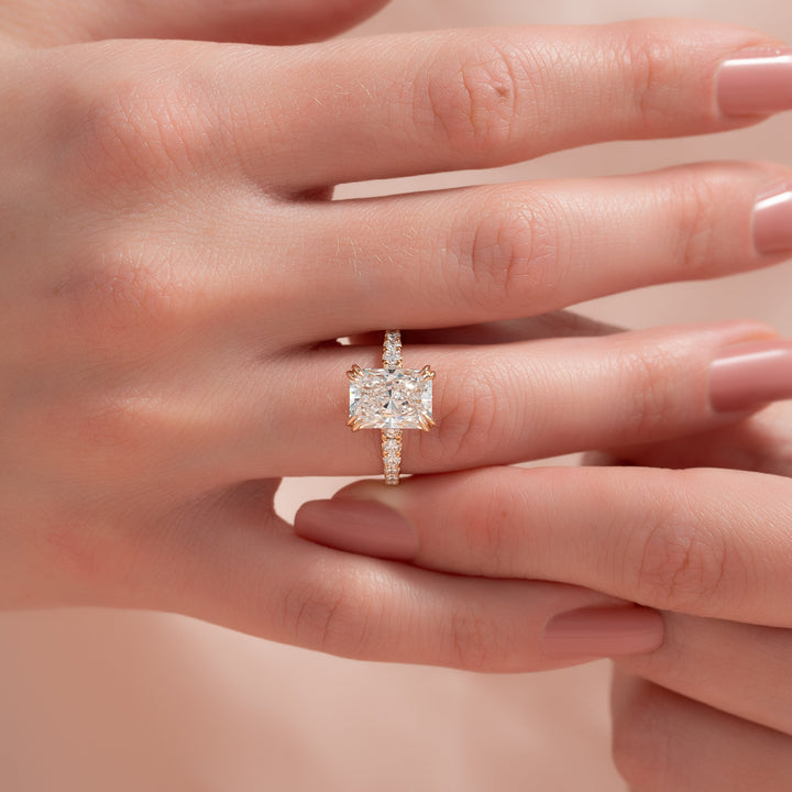 The Pave Sydney Radiant Lab Diamond Moissanite Engagement Ring *Shown with 3 ct #material_gold