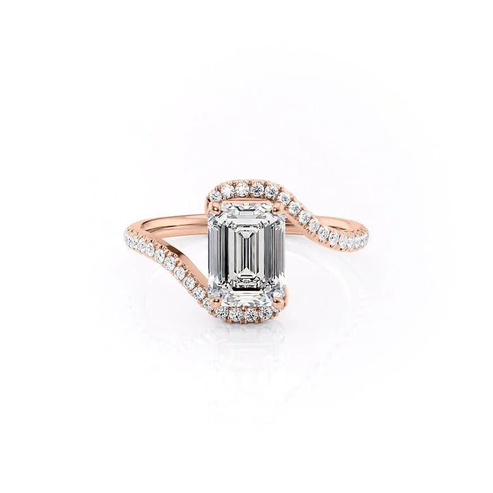 The Pave Sylvia Set With A Emerald Pave Lab Diamond 1 Carat 14K Rose#material_14k-rose