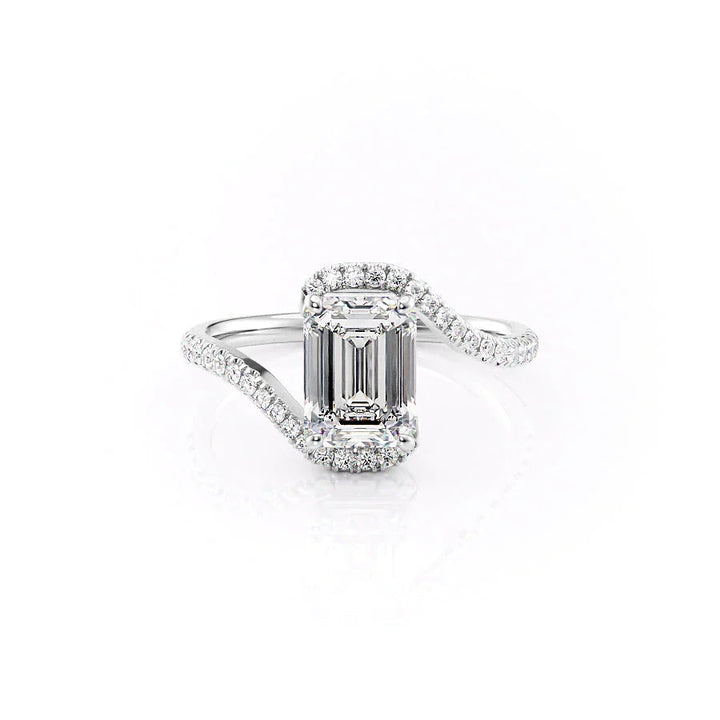 The Pave Sylvia Set With A Emerald Pave Lab Diamond 1 Carat 14K White#material_14k-white