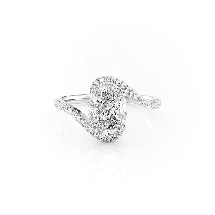 The Pave Sylvia Set With A Oval Pave Moissanite 1 Carat 14K White#material_14k-white