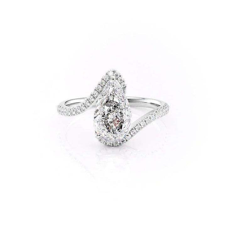 The Pave Sylvia Set With A Pear Pave Moissanite 1 Carat 14K White#material_14k-white