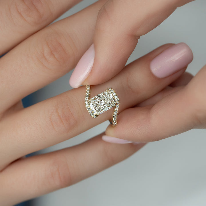 The Pave Sylvia Set With A Radiant Pave Moissanite 2 Carat 18K Gold#material_18k-gold