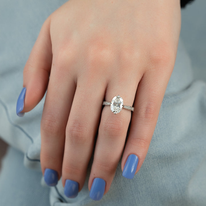 The Rosalind Oval Lab Diamond Moissanite Engagement Ring *Shown with 3 ct #material_white