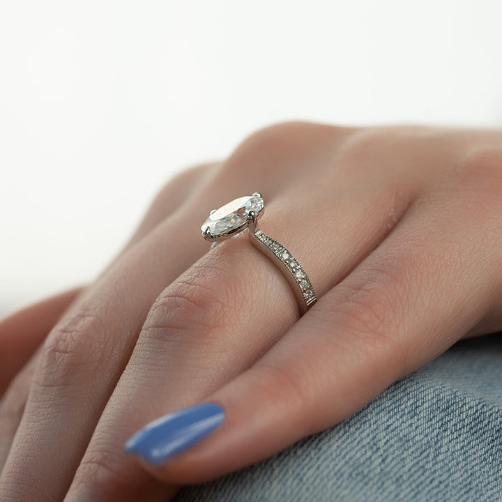 The Rosalind Oval Lab Diamond Moissanite Engagement Ring *Shown with 3 ct #material_white