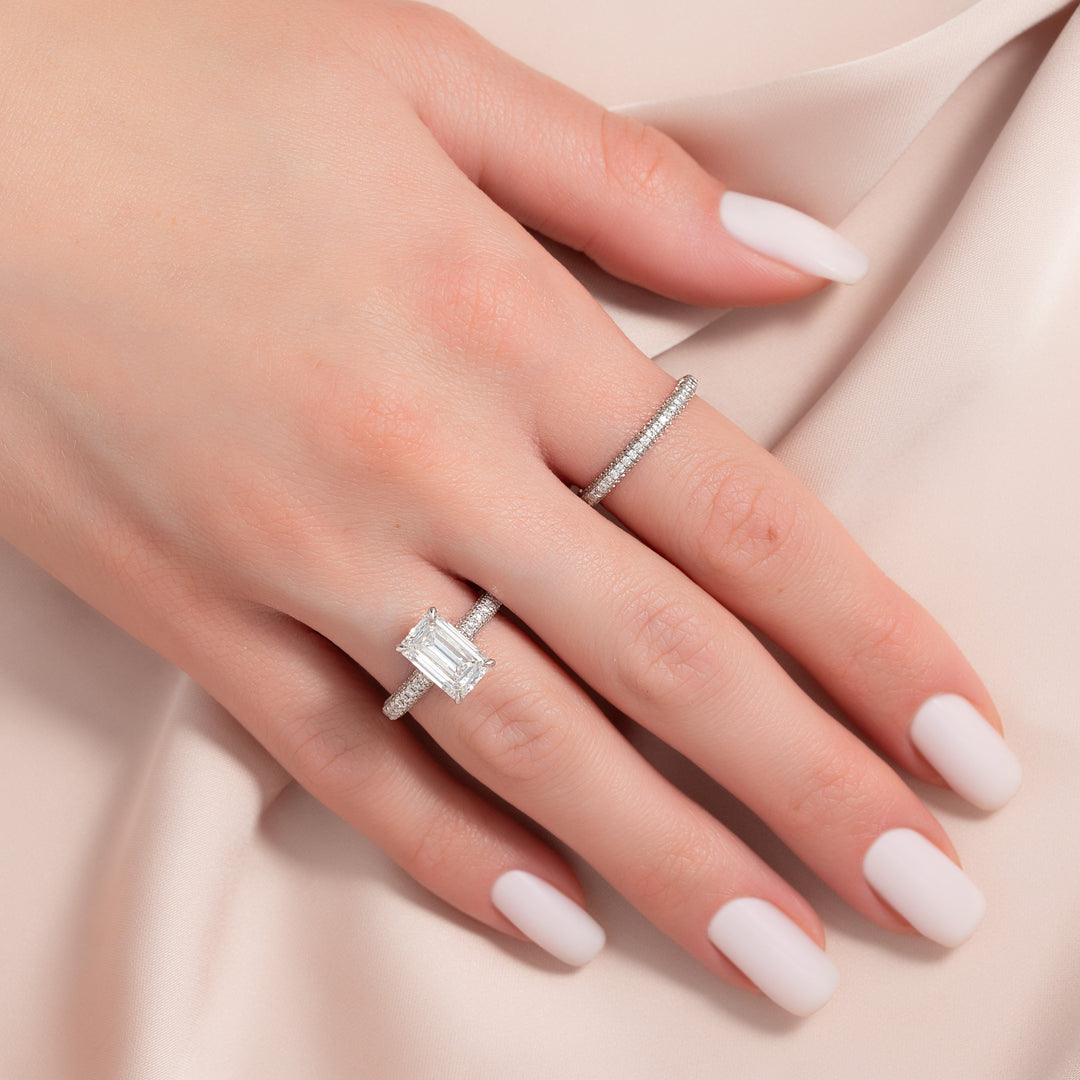 The Rosie Emerald Lab Diamond Moissanite Engagement Ring