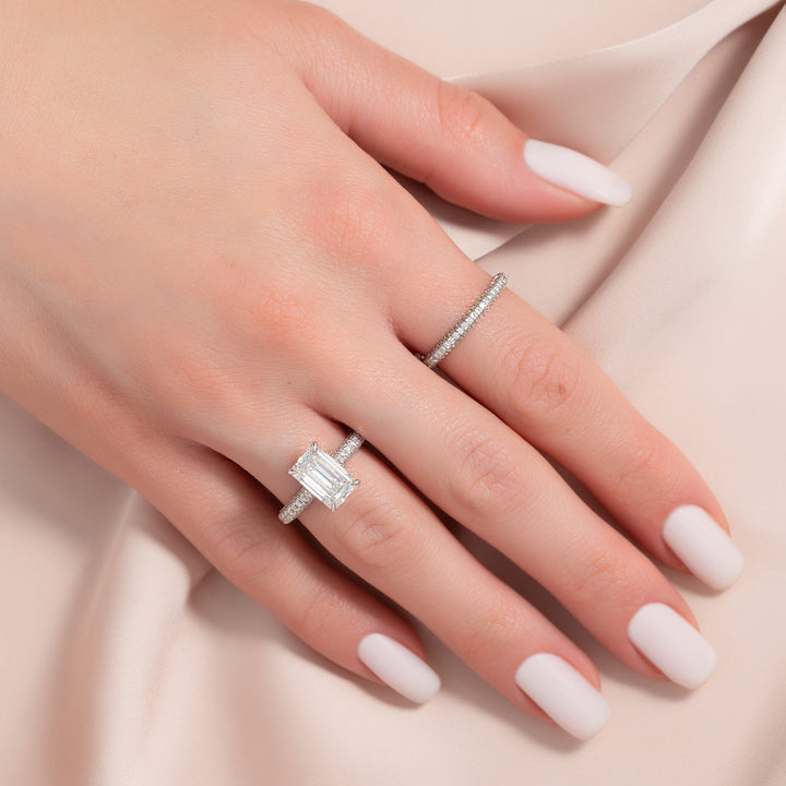 The Rosie Emerald Lab Diamond Moissanite Engagement Ring *Shown with 2.5 ct #material_white