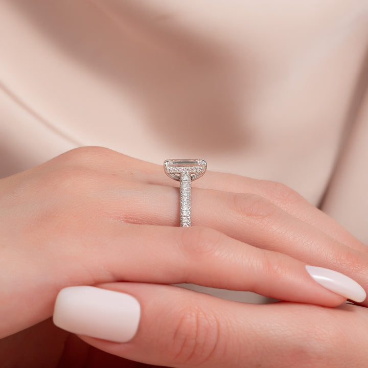 The Rosie Emerald Lab Diamond Moissanite Engagement Ring *Shown with 2.5 ct #material_white