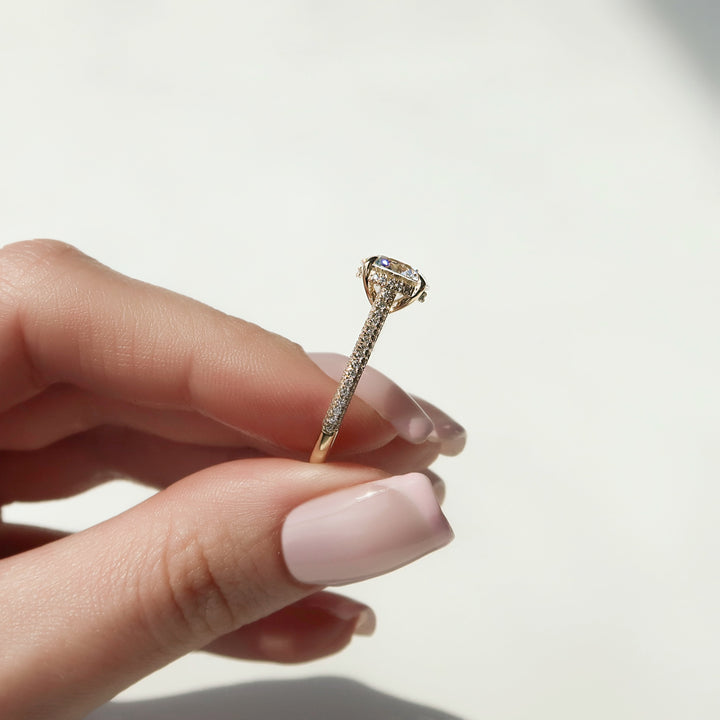 The Rosie Round Lab Diamond Moissanite Engagement Ring *Shown with 3 ct #material_gold