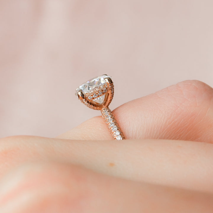 The Rosie Round Lab Diamond Moissanite Engagement Ring *Shown with 3 ct #material_rose