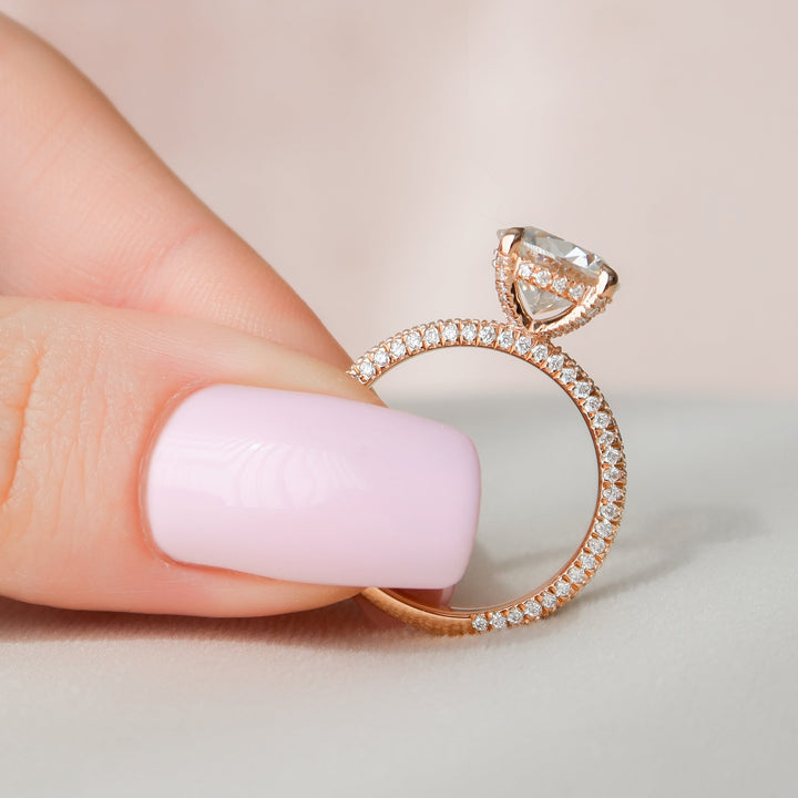 The Rosie Round Lab Diamond Moissanite Engagement Ring *Shown with 3 ct #material_rose