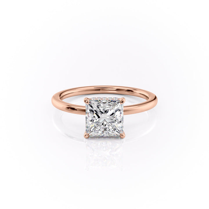 The Solitaire Phoebe Set With A Princess Solitaire Moissanite 1 Carat 14K Rose#material_14k-rose