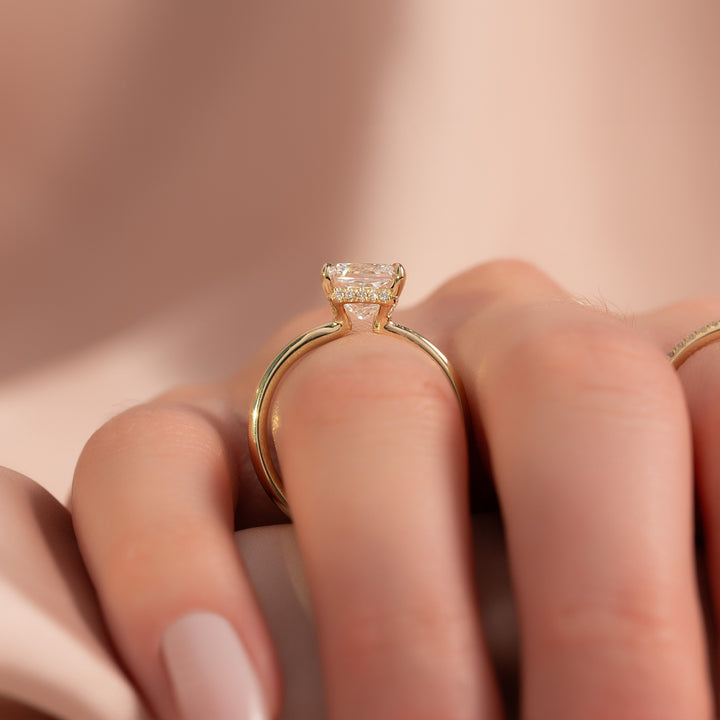 The Solitaire Phoebe Set With A Princess Solitaire Moissanite 3 Carat 18K Gold#material_18k-gold