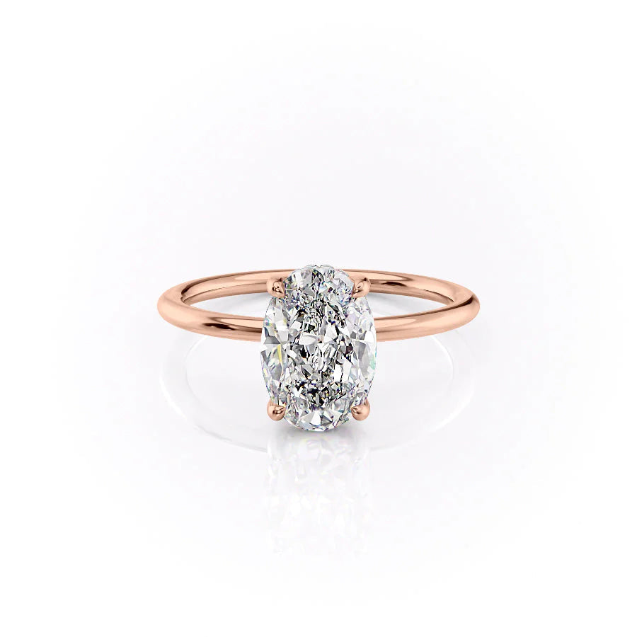 The Sydney Set With Oval Solitaire Lab Diamond 1 Carat 14K Rose#material_rose