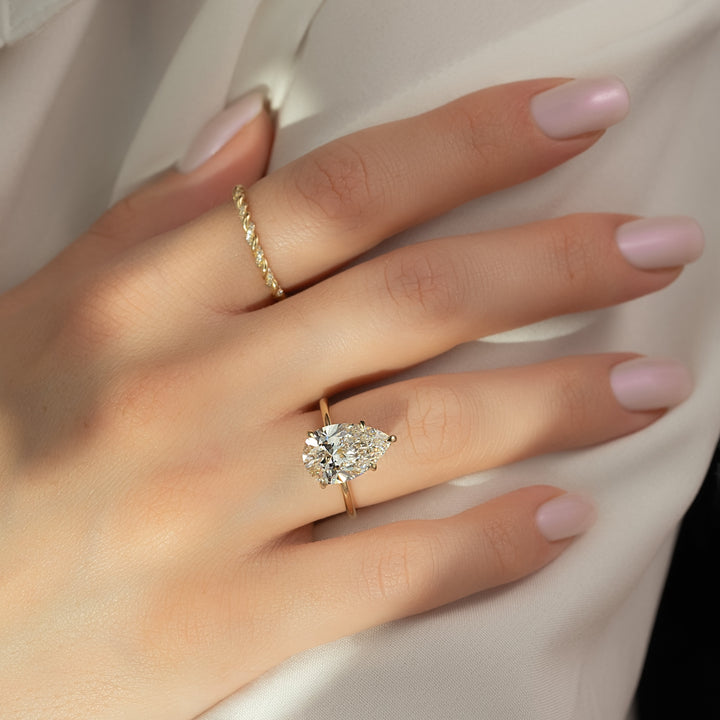 The Sydney Pear Lab Diamond Moissanite Engagement Ring *Shown with 4 ct #material_gold
