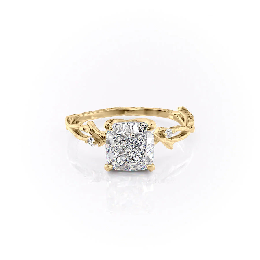 The Textured Coco Set With Cushion Side Stone Lab Diamond 1 Carat 14K Gold#material_gold