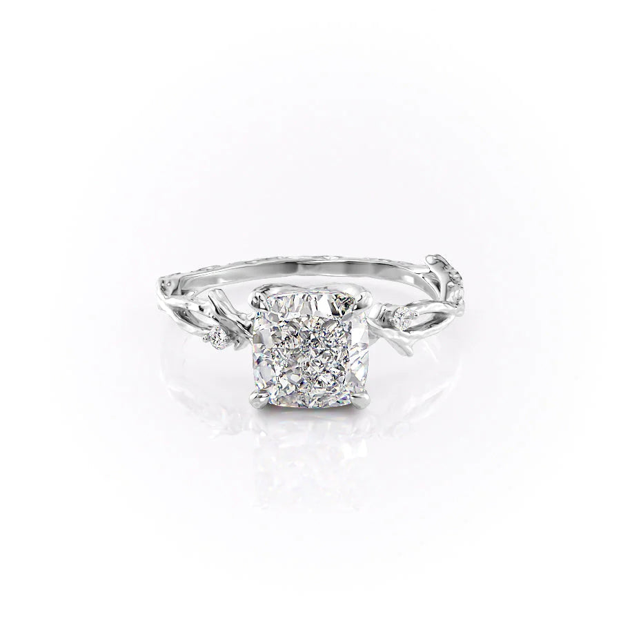 The Textured Coco Set With Cushion Side Stone Lab Diamond 1 Carat 14K White#material_white