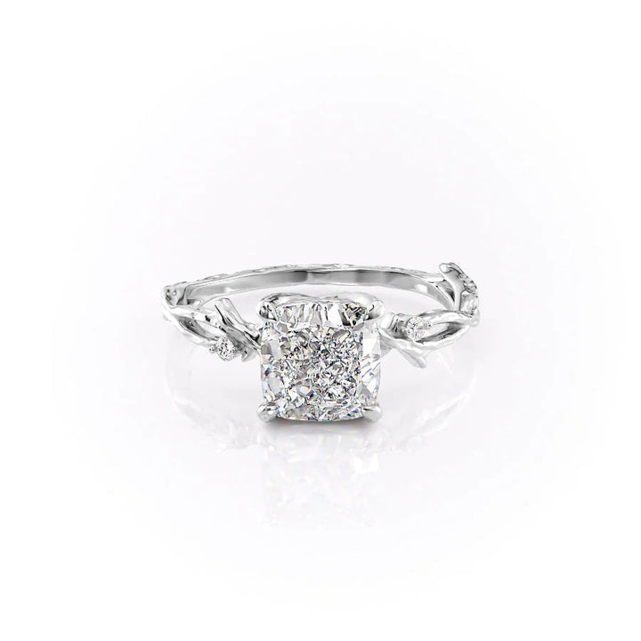 The Textured Coco Set With Cushion Side Stone Lab Diamond 1 Carat 14K White#material_white