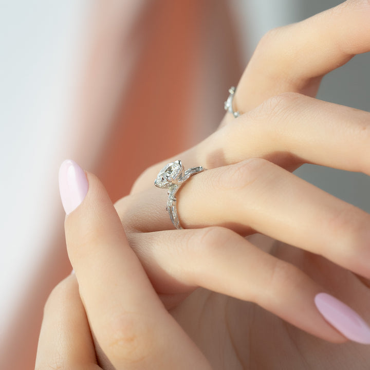 The Textured Coco Cushion Lab Diamond Moissanite Engagement Ring *Shown with 1.5 ct #material_white