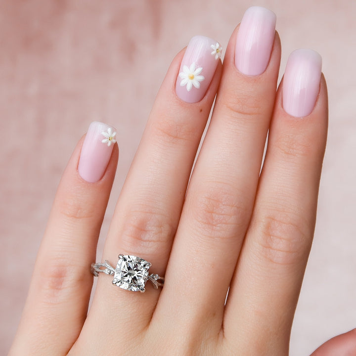 The Textured Coco Cushion Lab Diamond Moissanite Engagement Ring *Shown with 3.5 ct #material_white