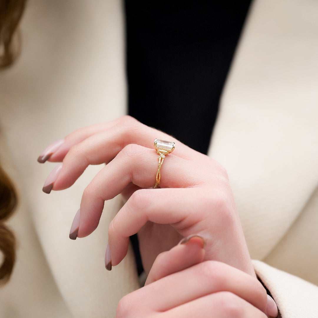 The Textured Coco Emerald Lab Diamond Moissanite Engagement Ring