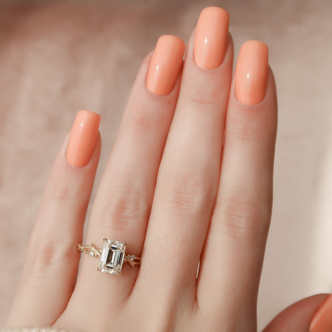 The Textured Coco Emerald Lab Diamond Moissanite Engagement Ring