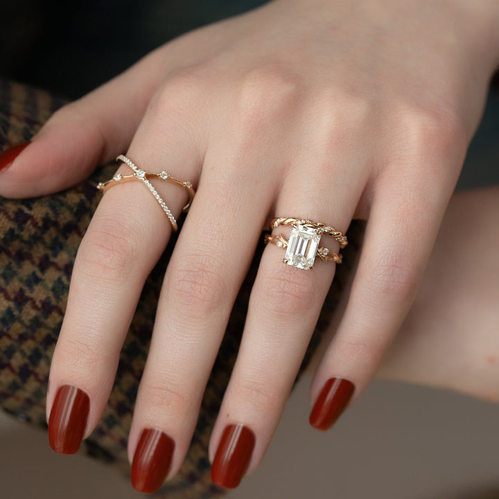 The Textured Coco Emerald Lab Diamond Moissanite Engagement Ring *Shown with 4 ct #material_rose