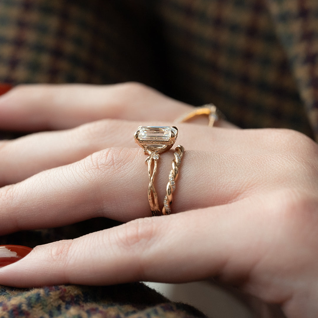 The Textured Coco Emerald Lab Diamond Moissanite Engagement Ring