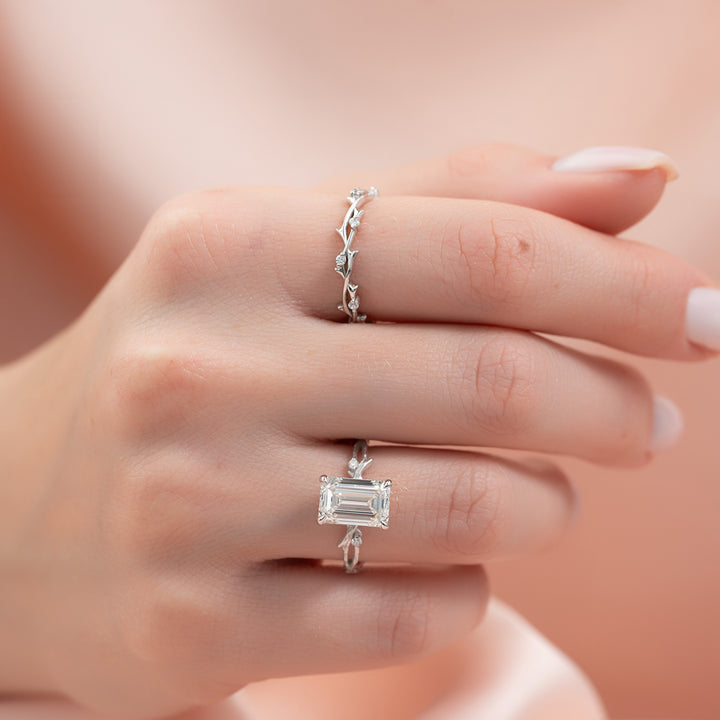 The Textured Coco Emerald Lab Diamond Moissanite Engagement Ring *Shown with 3 ct #material_white