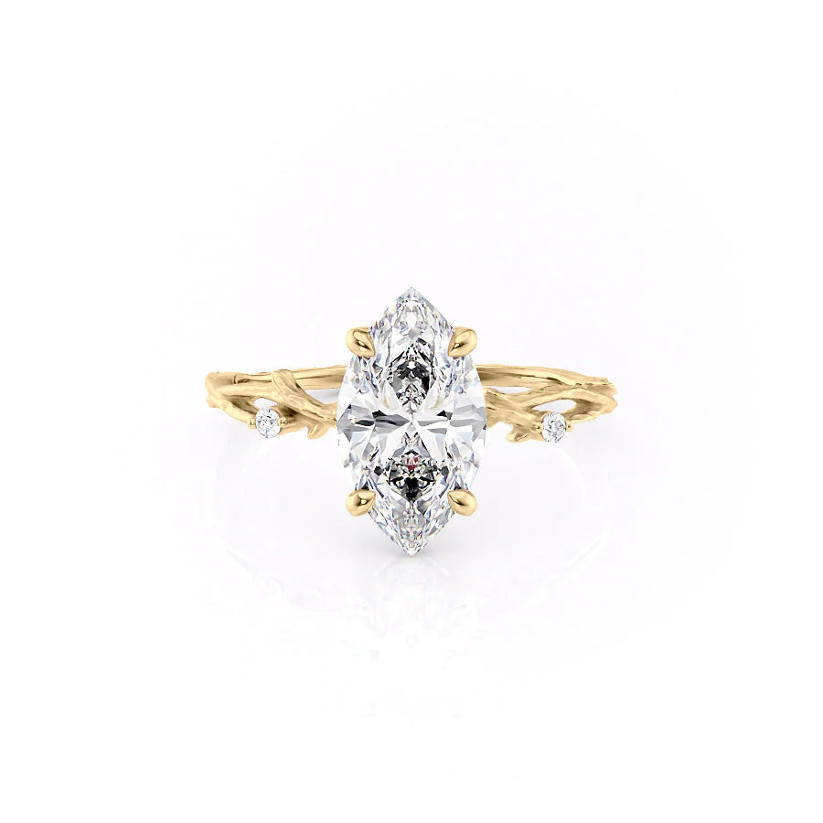 The Textured Coco Set With Marquise Side Stone Lab Diamond 1 Carat 14K Gold#material_gold
