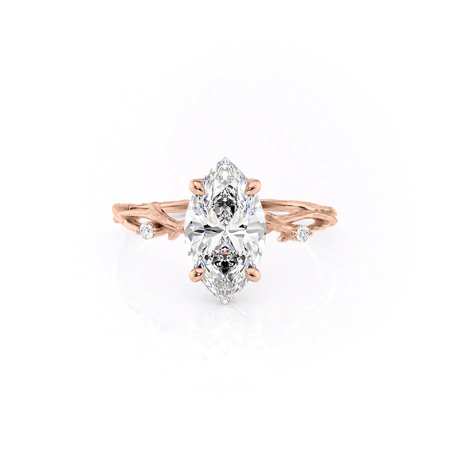 The Textured Coco Set With Marquise Side Stone Lab Diamond 1 Carat 14K Rose#material_rose
