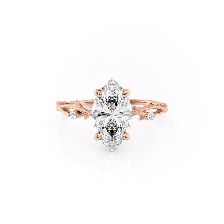 The Textured Coco Set With Marquise Side Stone Lab Diamond 1 Carat 14K Rose#material_rose