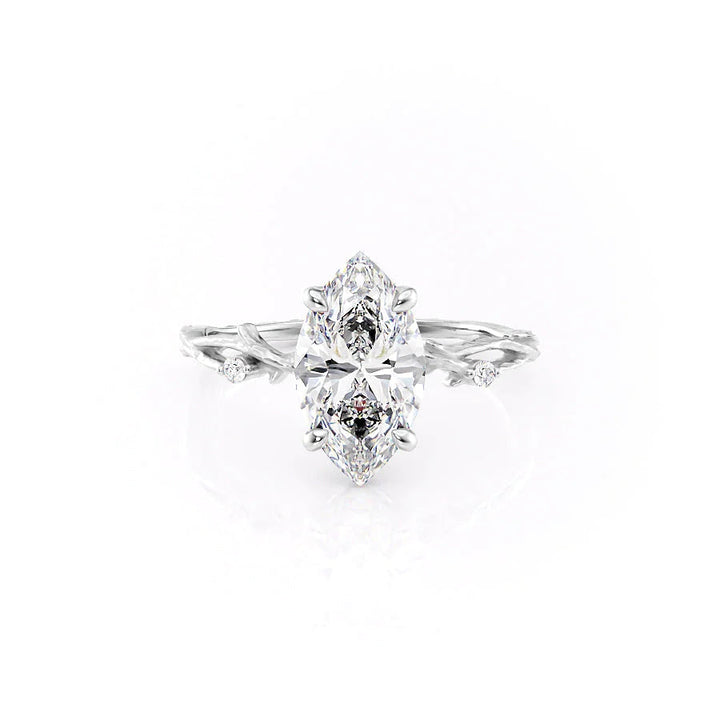 The Textured Coco Set With Marquise Side Stone Lab Diamond 1 Carat 14K White#material_white