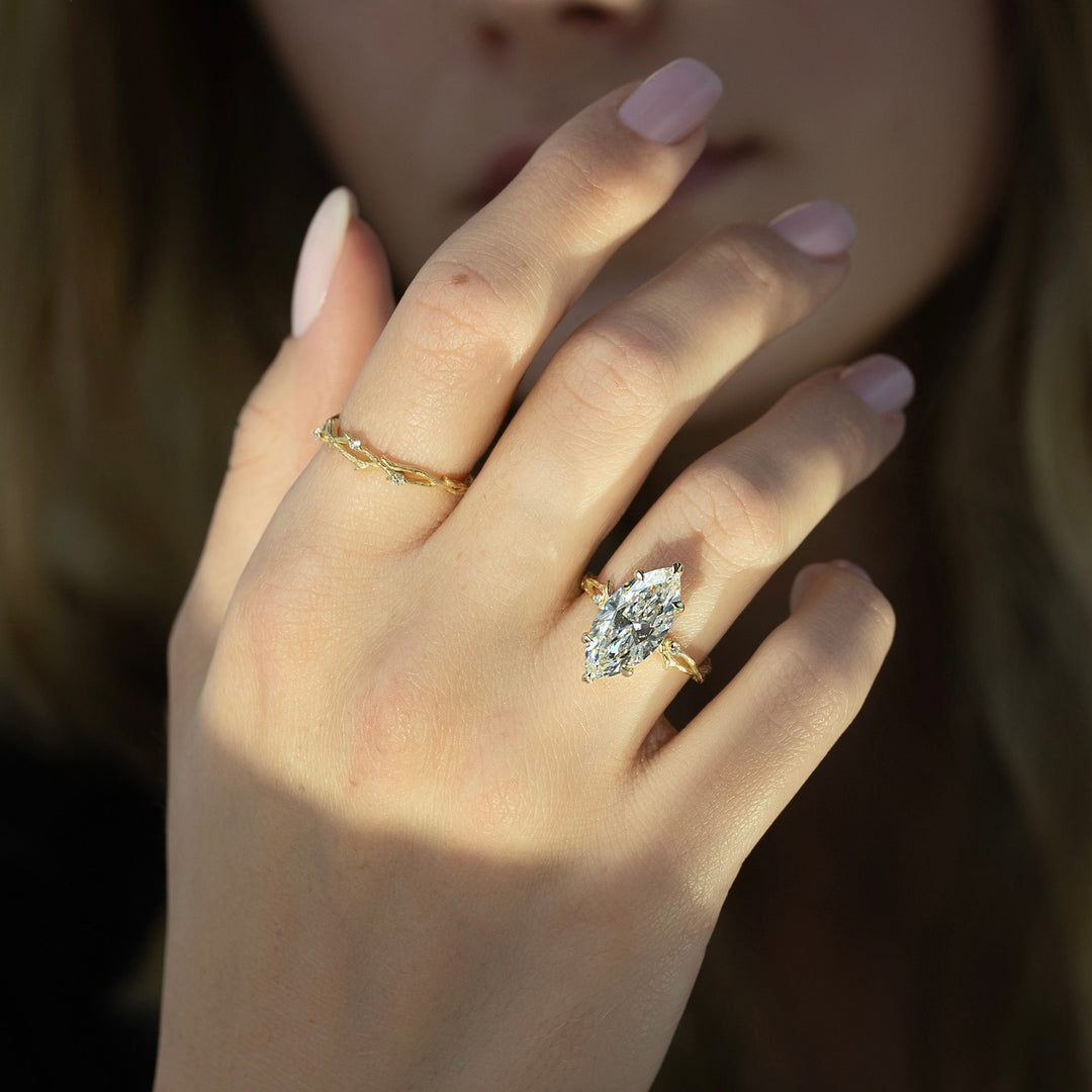 The Textured Coco Marquise Lab Diamond Moissanite Engagement Ring