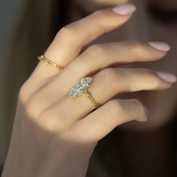 The Textured Coco Marquise Lab Diamond Moissanite Engagement Ring *Shown with 4 ct #material_gold