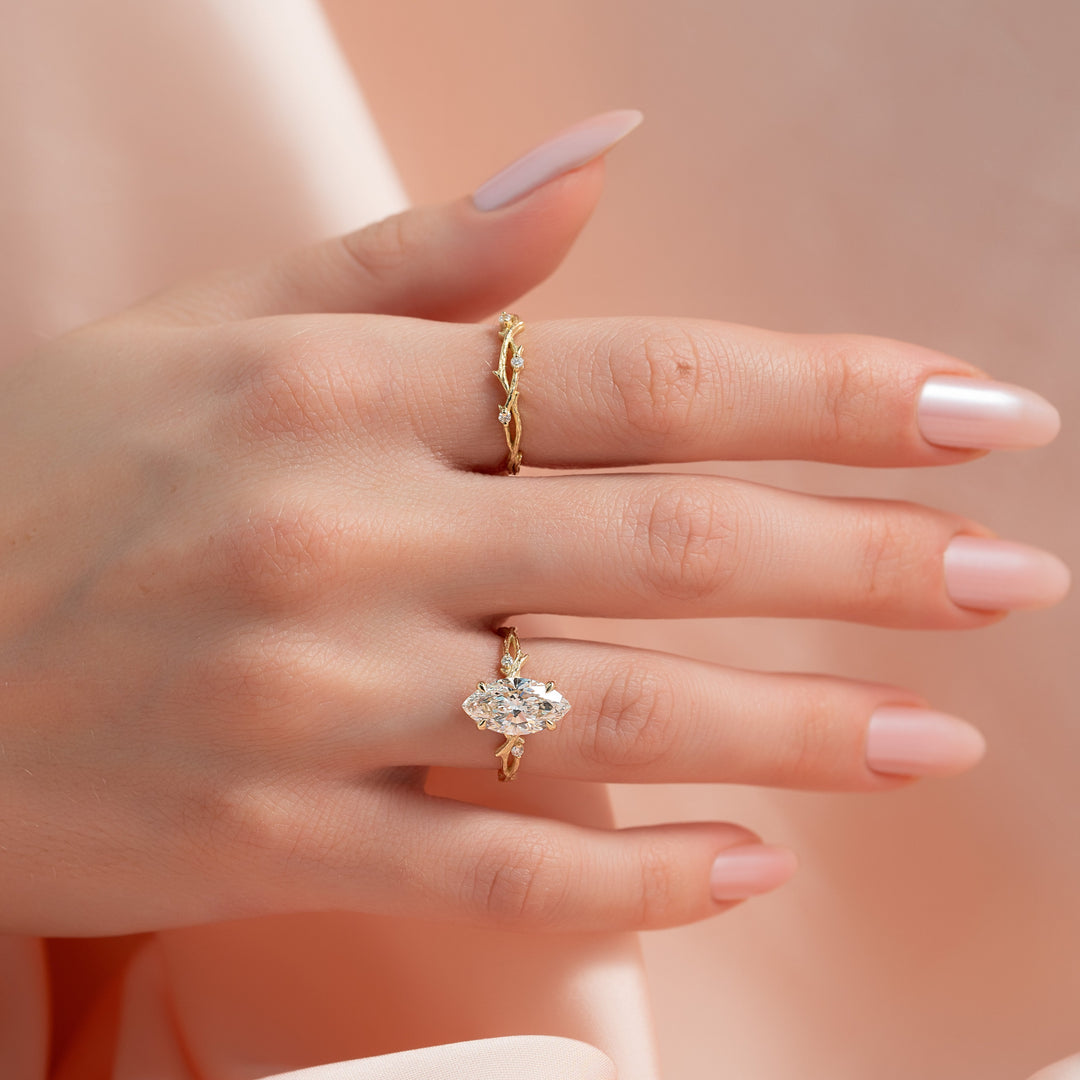 The Textured Coco Marquise Lab Diamond Moissanite Engagement Ring