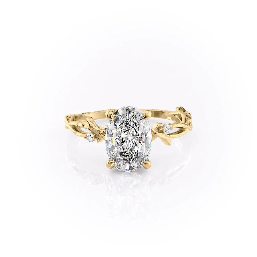 The Textured Coco Set With Oval Side Stone Lab Diamond 1 Carat 14K Gold#material_gold