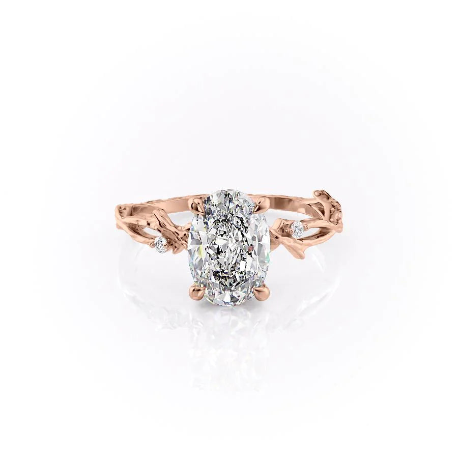 The Textured Coco Set With Oval Side Stone Lab Diamond 1 Carat 14K Rose#material_rose