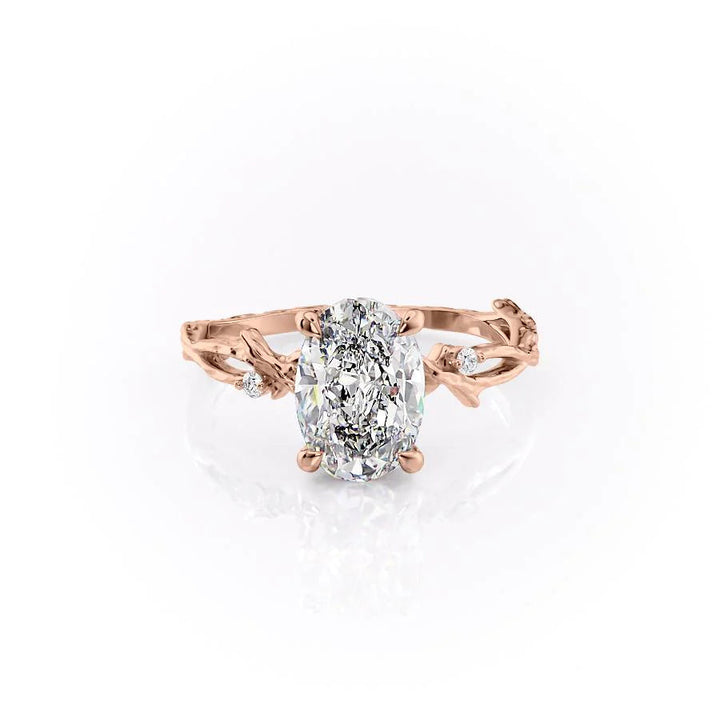 The Textured Coco Set With Oval Side Stone Lab Diamond 1 Carat 14K Rose#material_rose