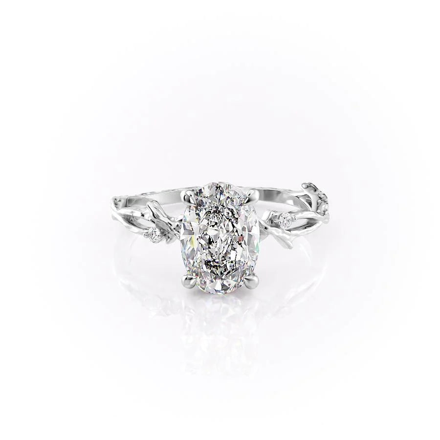 The Textured Coco Set With Oval Side Stone Lab Diamond 1 Carat 14K White#material_white