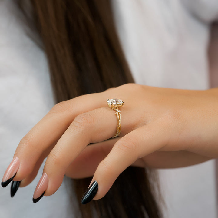 The Textured Coco Oval Lab Diamond Moissanite Engagement Ring *Shown with 2 ct #material_gold