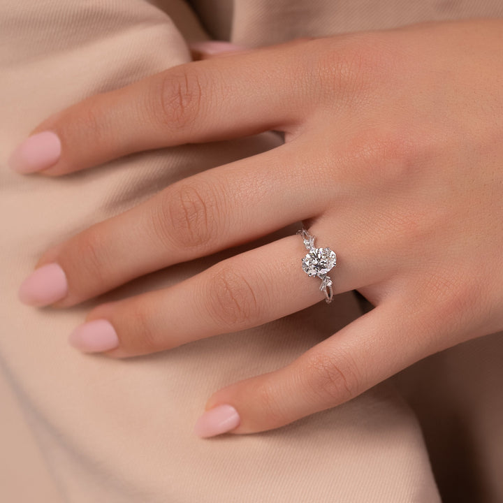 The Textured Coco Oval Lab Diamond Moissanite Engagement Ring *Shown with 1 ct #material_white