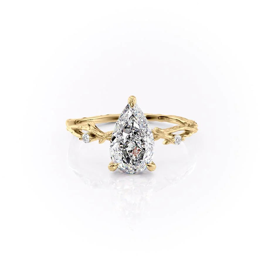 The Textured Coco Set With Pear Side Stone Lab Diamond 1 Carat 14K Gold#material_gold