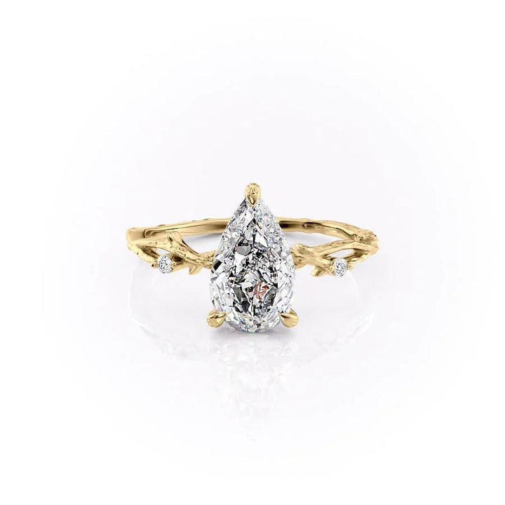 The Textured Coco Set With Pear Side Stone Lab Diamond 1 Carat 14K Gold#material_gold