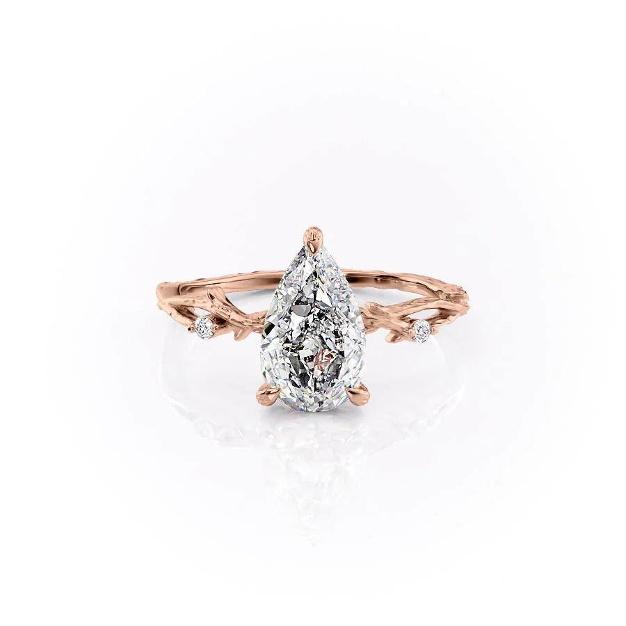 The Textured Coco Set With Pear Side Stone Lab Diamond 1 Carat 14K Rose#material_rose
