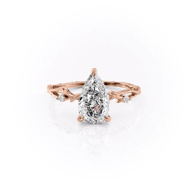 The Textured Coco Set With Pear Side Stone Lab Diamond 1 Carat 14K Rose#material_rose