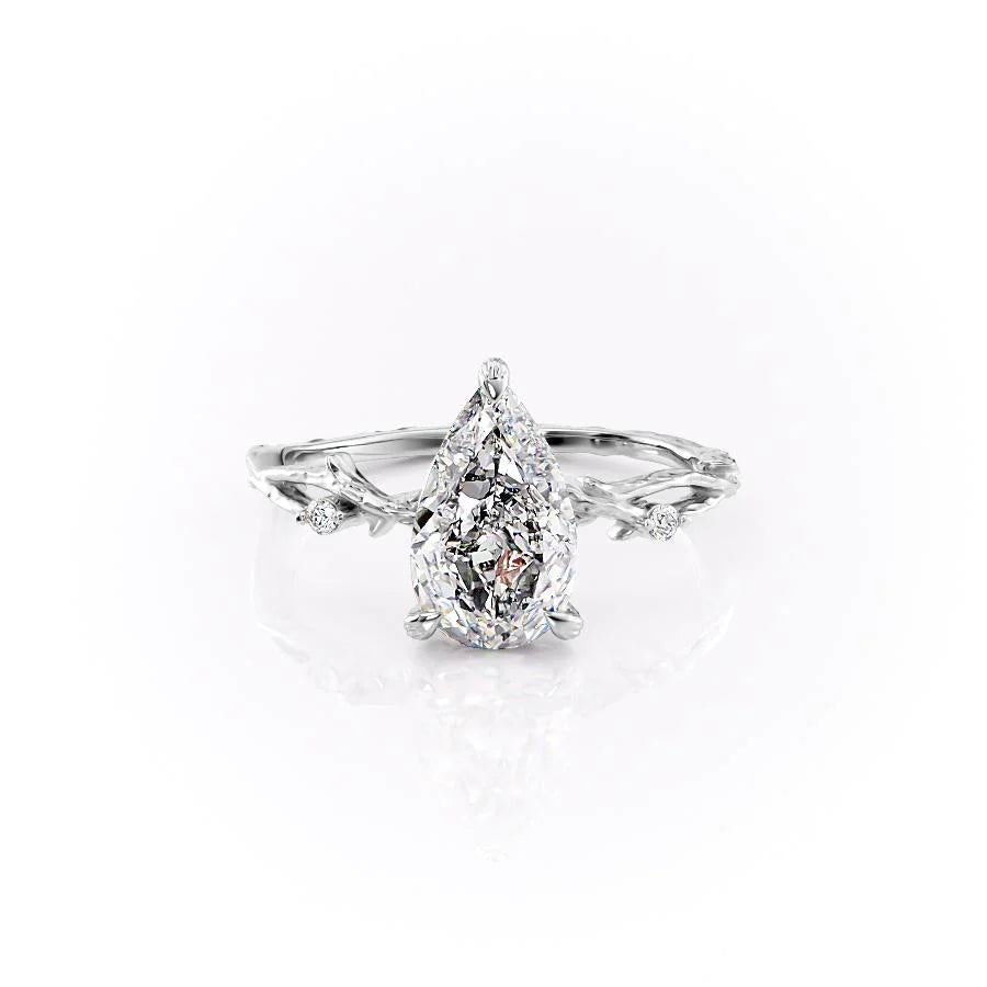The Textured Coco Set With Pear Side Stone Lab Diamond 1 Carat 14K White#material_white