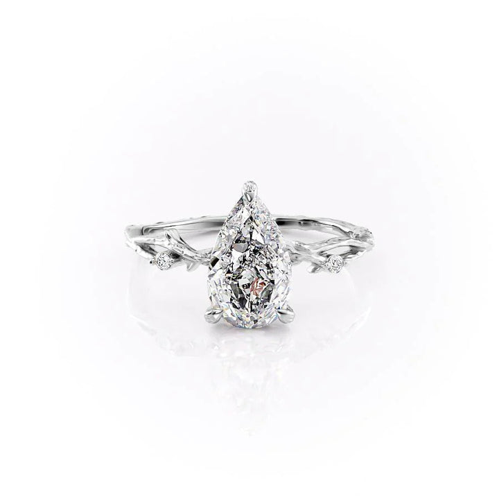The Textured Coco Set With Pear Side Stone Lab Diamond 1 Carat 14K White#material_white