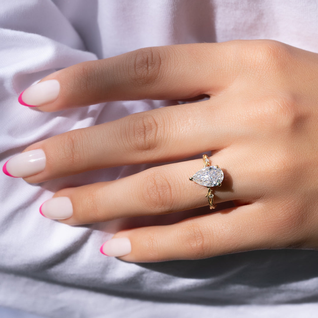 The Textured Coco Pear Lab Diamond Moissanite Engagement Ring